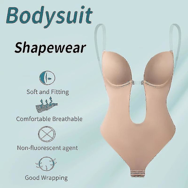 Kvinnor kastar djup V-ringad Body Shaper Strapless Backless Shapewear Beige M