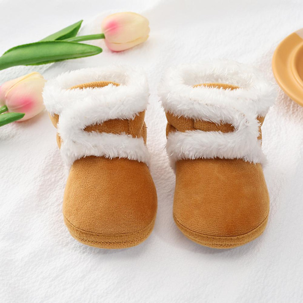 Vintervarma nyfödda toddler 1 år baby Flickor Pojkar Skor Mjuk sula Pälssnöskor 0-18M Brown 7-12 Months