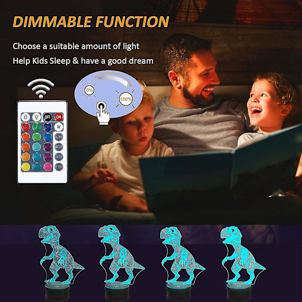 3D Illusion Night Light, LED bordslampor, Dinosaur Night Sky, 16 färger USB Charging Light Up B