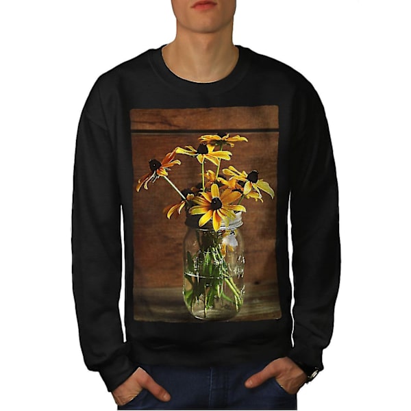 Yellow Flower Art Men Blacksweatshirt M