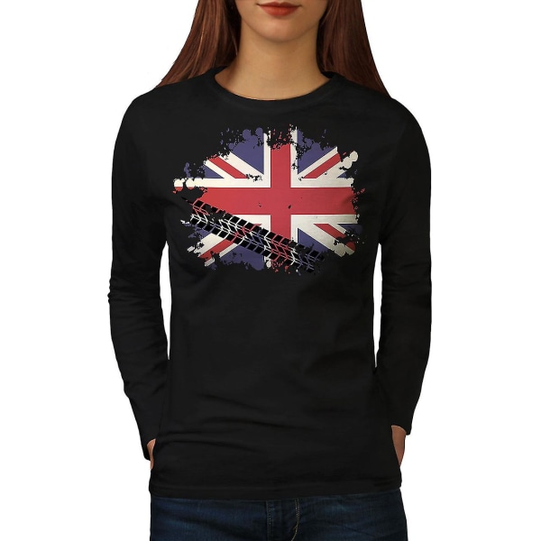 Union Jack Flag Women Blacklong Sleeve T-shirt XXL