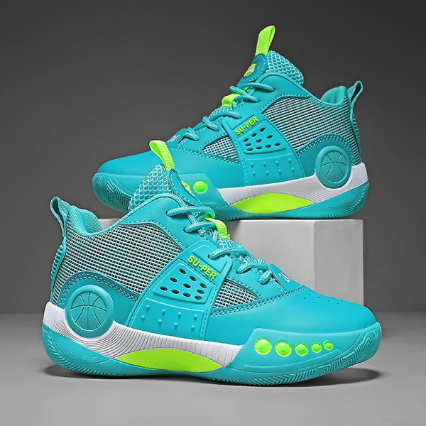 Barn Basketskor Mode Halkfria sneakers Andas Pojkar Flickor Sportskor 7062 Cyan 36