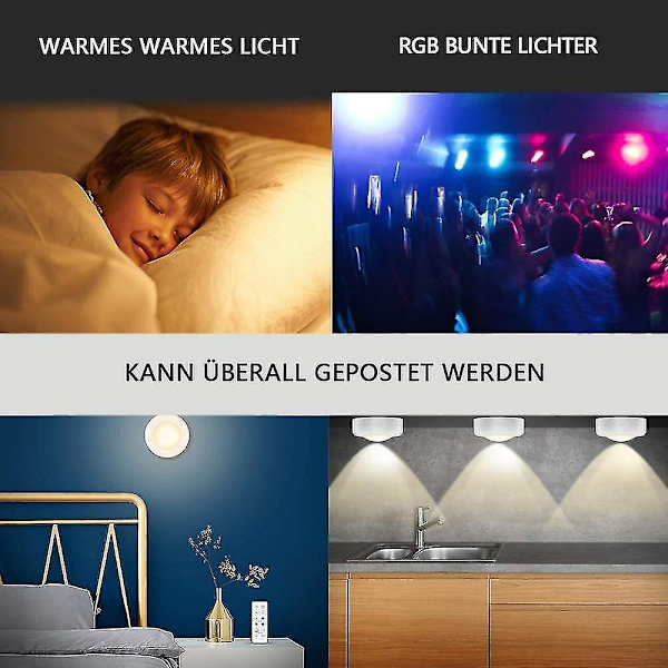 6 uppsättningar LED-nattlampor med fjärrkontrollskåp Batteridrivna lampor (16 färger), (vit)