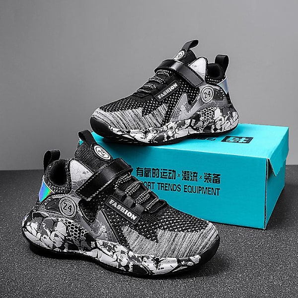 Basketskor för barn Mode Pojkar Flickor Sneakers Andas Sportskor 2202 BlackWhite 33
