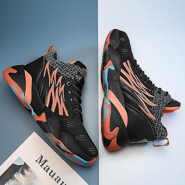 Basketskor för män Mode Halkfria sneakers Andas sportskor W27 BlackOrange 41