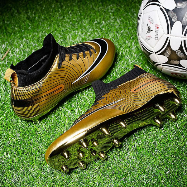 Fotbollsskor för män Höga fotbollsskor för vuxna Grästräning Sport Skor Sneakers Yj32751G Gold 37