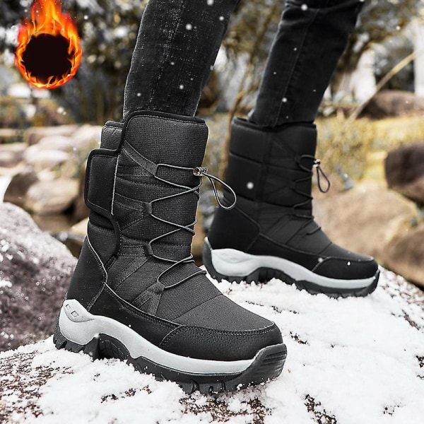 Herr Dam Vinterstövlar Snow Boot Plysch Varma Skor Vattentät Boot 2K219 Black 41
