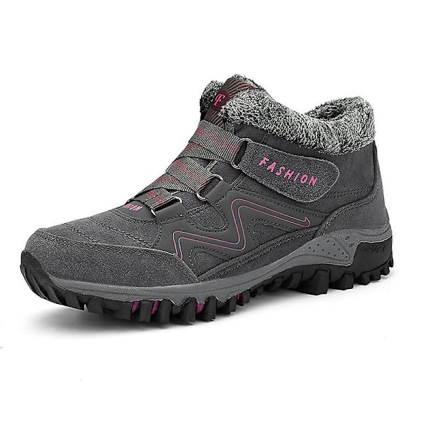 Snöskor för damer Vattentäta Slip On Päls Fodrade Sneakers Vinter Varma Skor 2K6137 GrayRed 41
