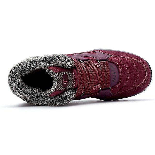 Snöskor för damer Vattentäta Slip On Päls Fodrade Sneakers Vinter Varma Skor 2K6137 Red 41
