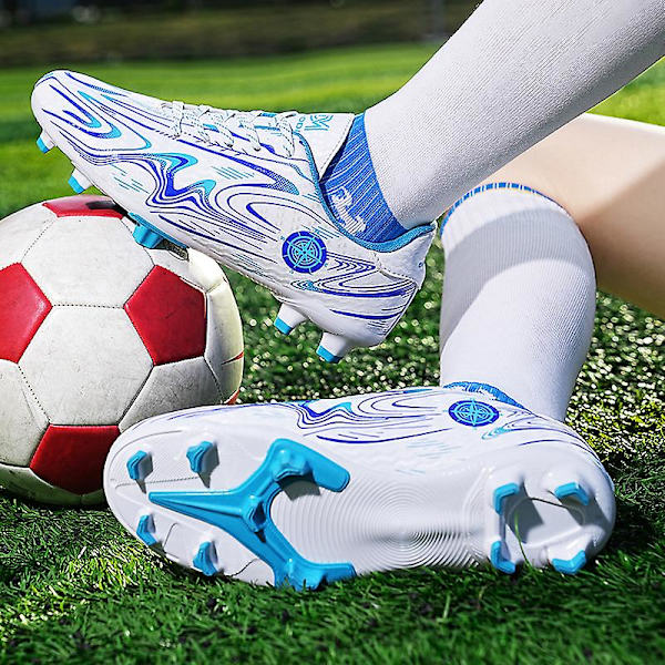 Pojkar Flickor Fotbollsskor Halkfria fotbollsskor Klossar Gräs Fotbollssneakers för barn 2Kr158 WhiteBlue 40