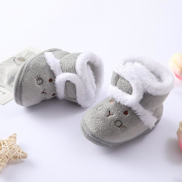 Vintervarma nyfödda toddler 1 år baby Flickor Pojkar Skor Mjuk sula Pälssnöskor 0-18M Gray 7-12 Months