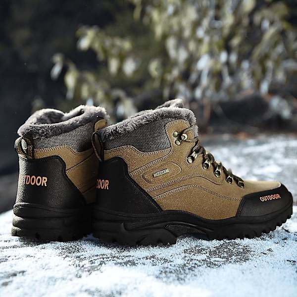 Vandringsskor för män Mid-Top Varm fleece bomullsskor Fr9055 Khaki 47