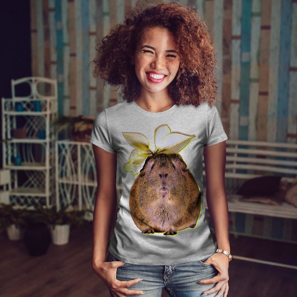 Marsvin blomma djur kvinnor T-shirt L