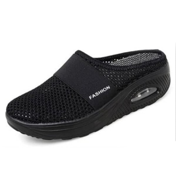 Vuxen luftkudde Promenadskor Andas Casual Mesh Slip On Walking Skor för utomhus inomhus Nytt 26 Black 38