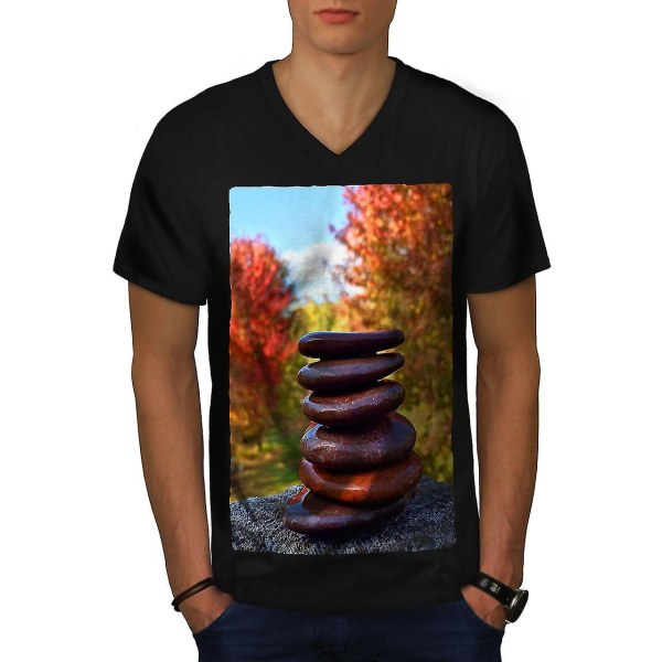 Zen Calm Forest Men Svart T-shirt med halsringning XXL