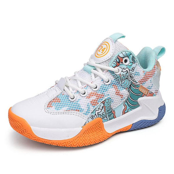 Basketskor för barn Mode Pojkar Flickor Sneakers Sportskor som andas 2Lh839 WhiteOrange 35