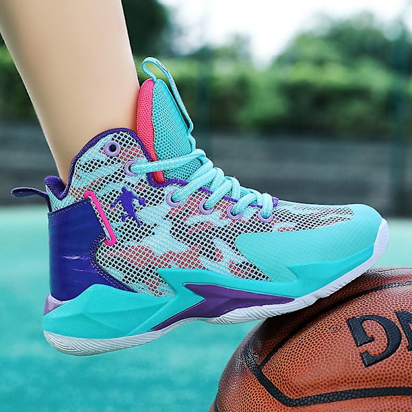 Basketskor för barn Mode Halkfria sneakers Sportskor som andas 8833 Cyan 34