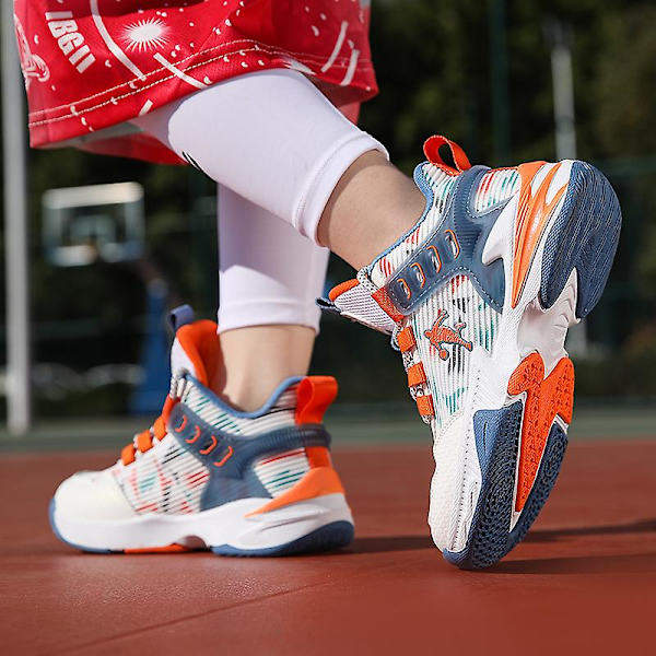Basketskor för pojkar Mode Halkfria sneakers Sportskor som andas 3B2330 WhiteOrange 36