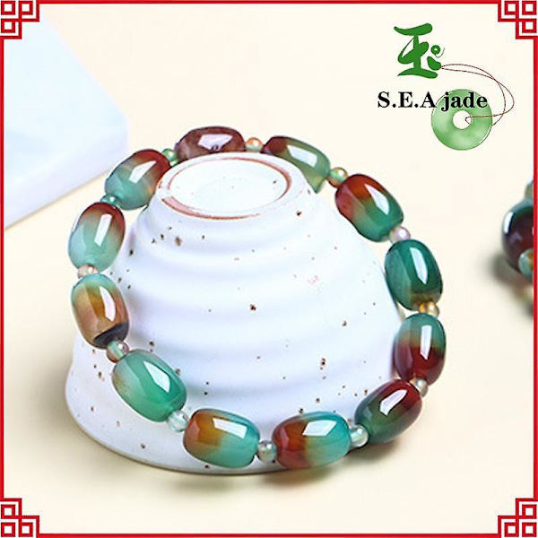 Peacock Agate Barrel Bead Armband Par Stil Enkel Passepartout Enkel Circle Armband