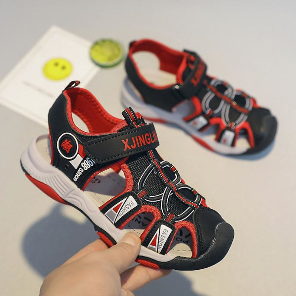 Barnsandaler Mode Halkfria strandskor Pojkar Flickor Antikrocktåhätta Cap Tx308 Red 29