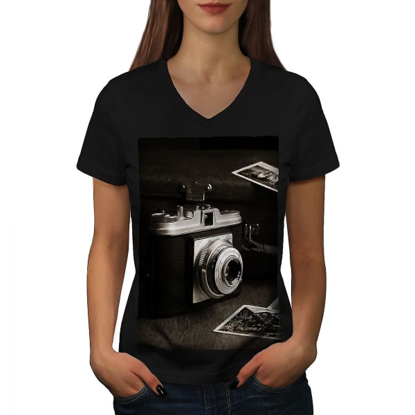 Gammal fotokamera T-shirt för kvinnor L