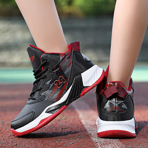 Basketskor för barn Mode Halkfria sneakers Sportskor som andas Yj008 BlackRed 34