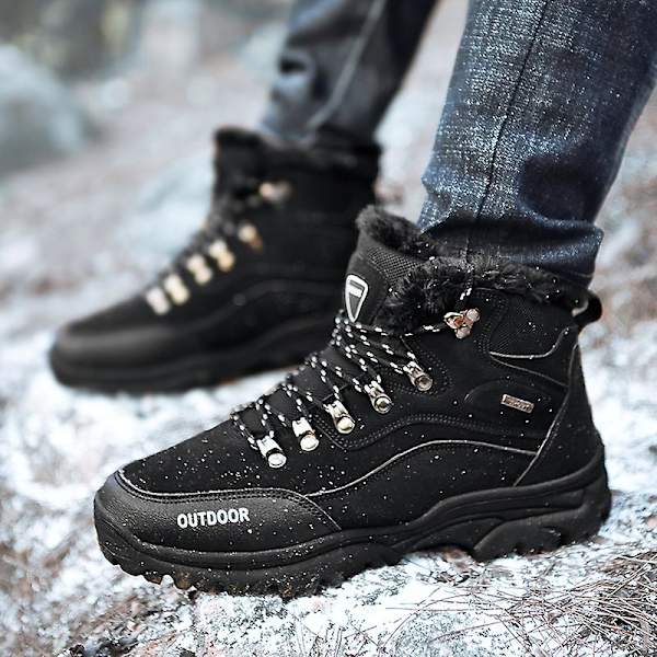 Vandringsskor för män Mid-Top Varm fleece bomullsskor Fr9055 Black 41