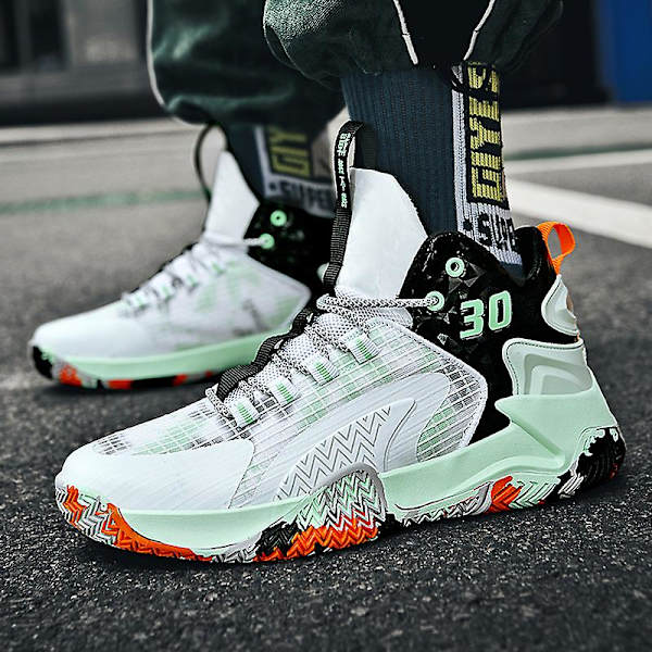 Basketskor för män Mode Halkfria Sneakers Andas Sportskor Yj853 WhiteCyan 41