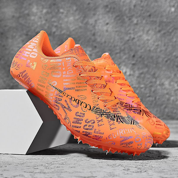 Friidrottsskor för män Spikes Track Race Hoppande Sneakers Professionell löpning Nail Spikes Skor 3C519 Orange 43