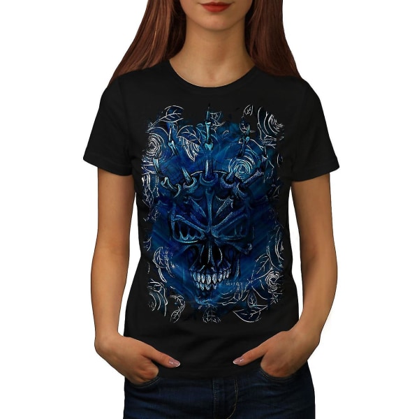 Blue Rose Skull Women Blackt-shirt M