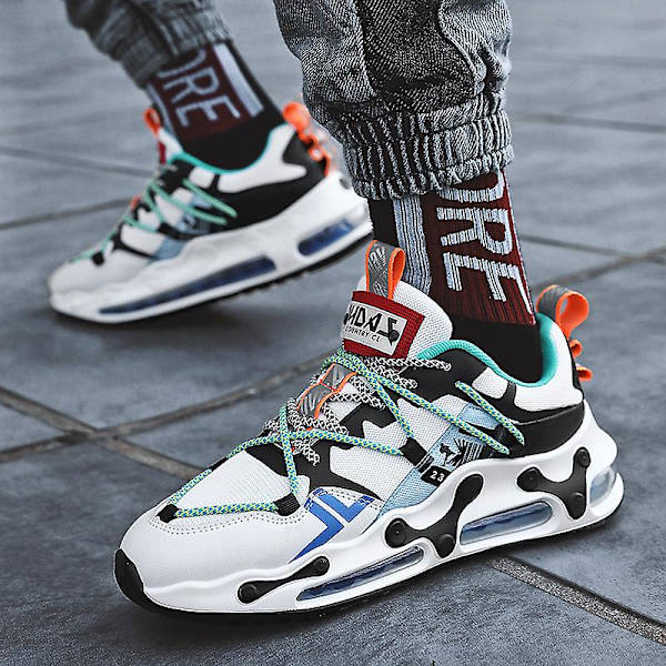 Herrsneakers Andningsluftkudde Sportlöparskor 1658 WhiteGreen 41