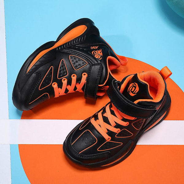 Pojkar Flickor Basketskor Barn Sneakers Andas Sportskor 5088 BlackOrange 35