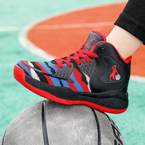 Barn Basketskor Mode Pojkar Flickor Sneakers Andas Sportskor Eht008 BlackRed 34