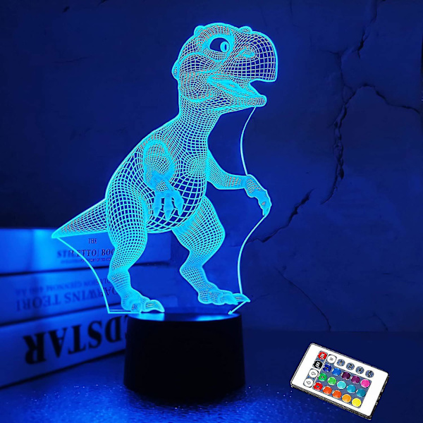 3D Illusion Night Light, LED bordslampor, Dinosaur Night Sky, 16 färger USB Charging Light Up B