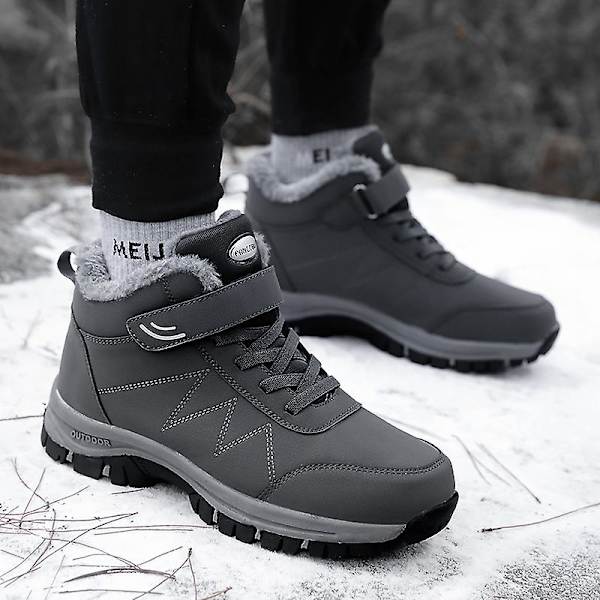 Vinter Kvinnor Män Stövlar Plysch Läder Vattentäta Sneakers Klättring Jaktskor Unisex snörning utomhus Varm vandringskänga Man Gray 43
