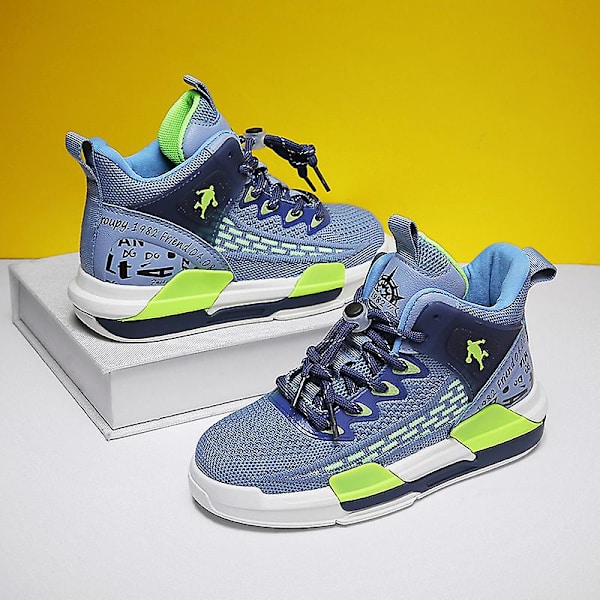 Barn Basketskor Andas Sneakers Pojkar Flickor Sportskor Yjf35 Blue 30