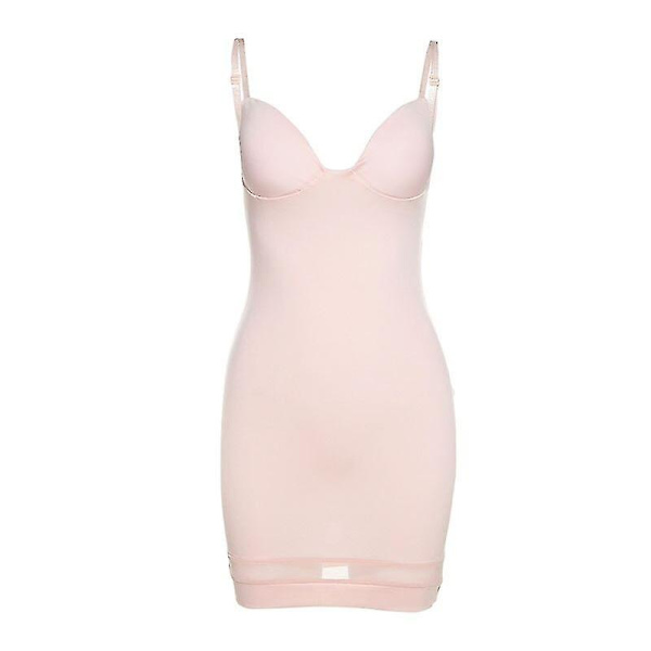 Kroppsformande Miniklänning Dam Patchwork Mesh Axelbandslös Solid Camisole Kjol Sexig Dekolletage Ärmlös Club Kvinnliga Klänningar, rosa XS