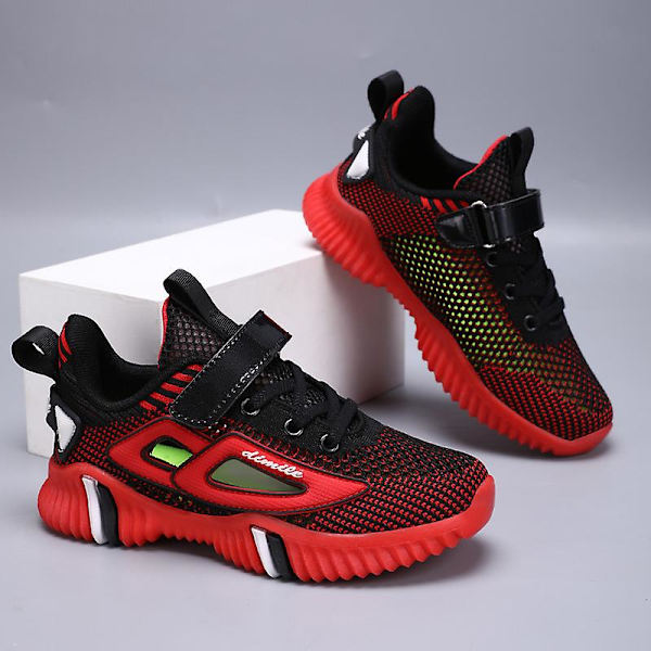 Sneakers för barn för pojkar, flickor, löpning tennisskor Lättvikts andas Sport Athletic 3B793 Red 34