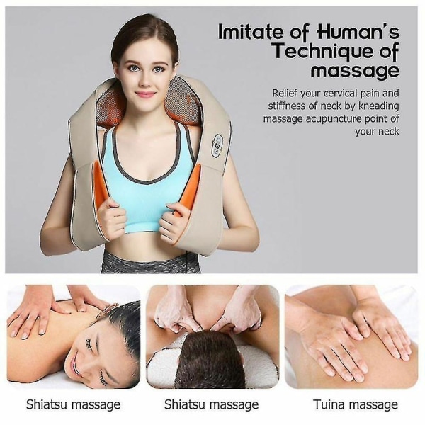 Elektrisk massageapparat Shiatsu Nacke Ryggmassage Vibration Värmefunktion (eu-kontakt)