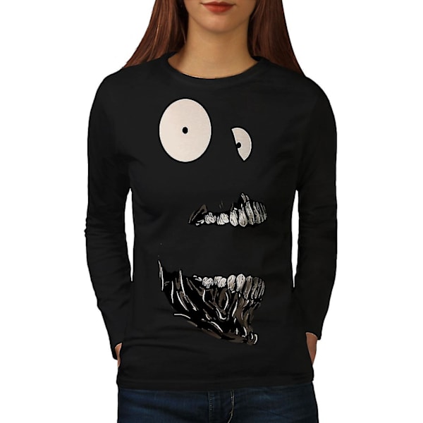Skrämmande monster ansikte kvinnor svart långärmad T-shirt M
