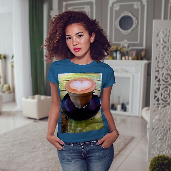 Kaffe Hjärta Morgon Mat Kvinnor Royal Bluet-shirt M