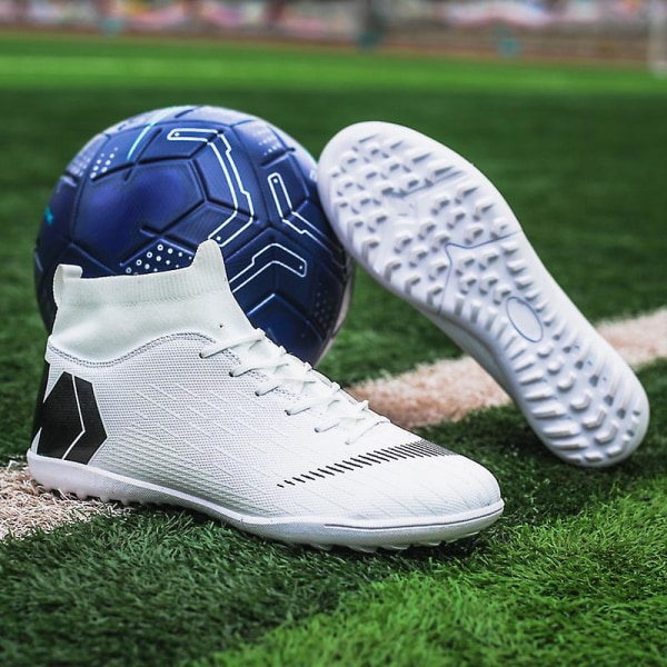 Fotbollsskor för män Halkfria fotbollsskor för herr, Gräs Fotbollssneakers 888A White 37