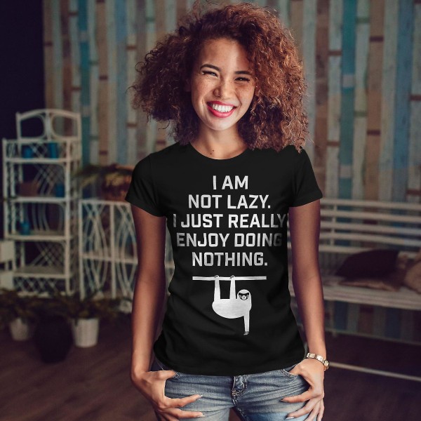 Sloth Lazy Joke Funy Women Blackt-shirt L