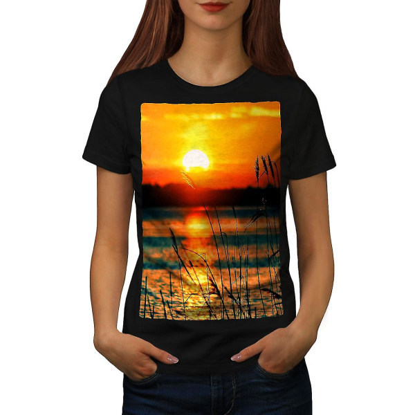 Vacker Sun Set Nature Women Blackt-shirt XXL