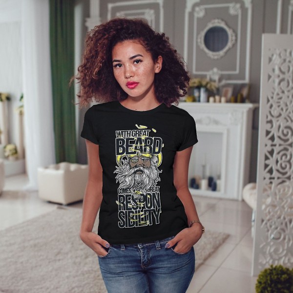 Skägg Ansvarig Funy Women Blackt-shirt | Wellcoda S