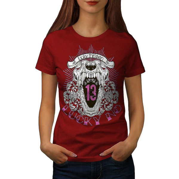 Lucky Thirteen Cool Skull Women Redt-shirt M