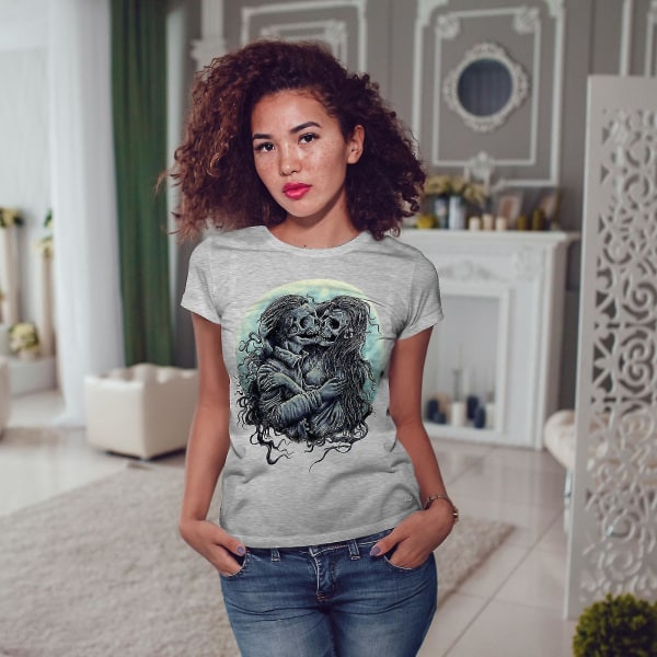 Zombie Dead Love Skull Kvinnor Grå-skjorta XXL