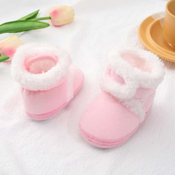 Vintervarma nyfödda toddler 1 år baby Flickor Pojkar Skor Mjuk sula Pälssnöskor 0-18M Pink 7-12 Months