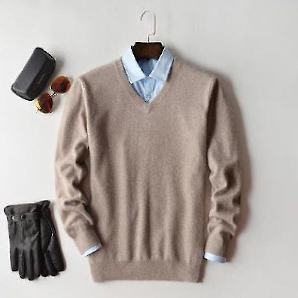 Män Kashmir Tröja Höst Vinter Mjuk Varm Jersey Jumper Robe Hombre Pull Homme Hiver Pullover V-ringning O-ringade stickade tröjor L