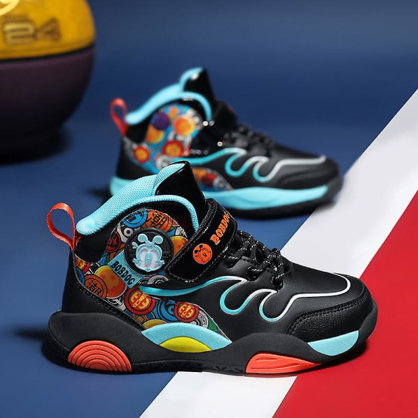 Barn Basketskor Mode Pojkar Flickor Sneakers Andas Sportskor 7692 BlackBlue 30